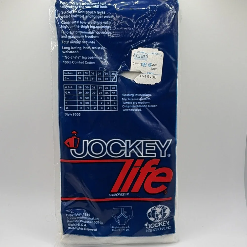 Vintage 1984 Jockey Life Lo Rise Brief Sealed Packages Sz 38 100% Cotton‎ USA